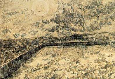 <b>Wheat Field with Sun and Cloud</b>  - 1889 (280 Kb); Black chalk, reed pen and brown ink, heightened with white chalk, on Ingres paper, 47.5 x 56 cm (18 3/4 x 22 in); Rijksmuseum Kroller-Muller, Otterlo